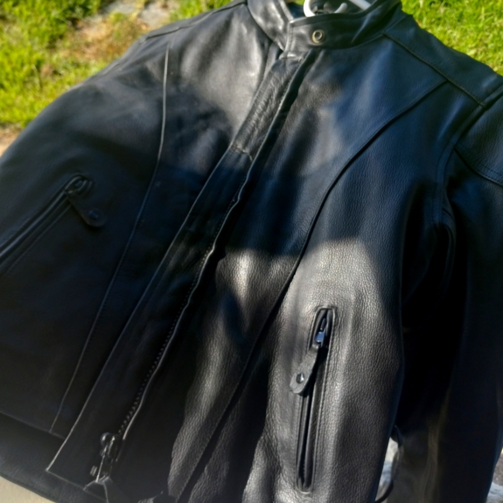 Black leather bike jacket
